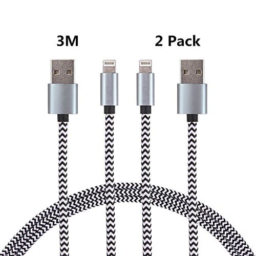 iPhone Charger, HongKe 10ft/2 Pack Nylon Braided USB iPhone Lighting Charging Cable Fast Data Sync USB Cable for iPhone 7 Plus 6S Plus 6 Plus SE 5S 5C 5, iPad 2 3 4 Mini, iPad Pro Air 2, iPod (Black)