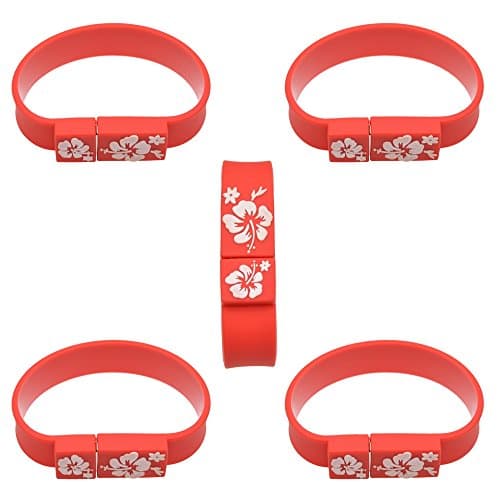 Uflatek 2 GB USB 2.0 5 Pack Red Wristband USB Flash Drive Silicone Bracelet USB Memory Disk Thumb Drive Pen Drive
