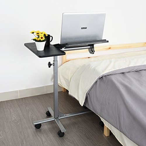 Adjustable Laptop Desk Rolling Mobile Table Castors Board Metal Black Silver
