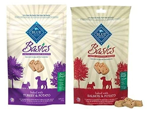 Blue Buffalo Basics Sensitive Solution Formula Baked Dog Treats 2 Flavor Variety Bundle: (1) Blue Basics Turkey & Potato, and (1) Blue Basics Salmon & Potato, 6 Oz. Ea. (2 Bags Total) by BLUE