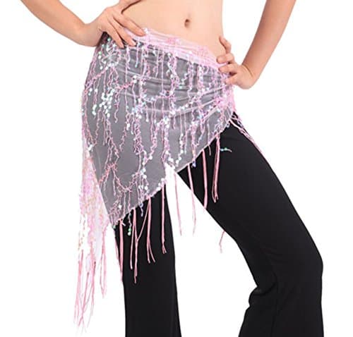 Astage Women's Sequins Tassels Wrap Belt Belly Dance Triangle Hip Scarf Skirt Waistband