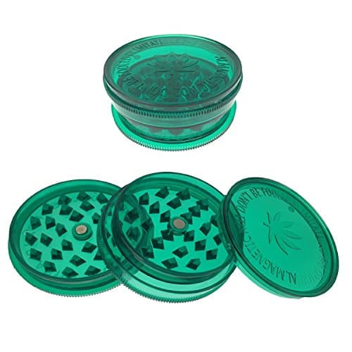 3 Part Plastic MAGNETIC NO 1 Shark Teeth Extra Storage Herbs Grinder (Green)