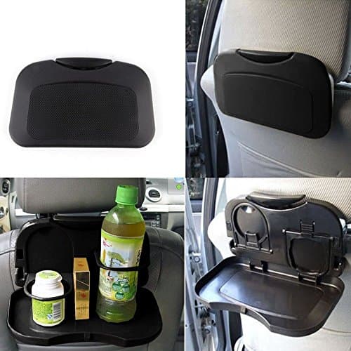 Raiphy Car Back Seat Foldable Table Drink Storage Holder Drink Food Cup Meal Snack Tray Holder Stand (Black)