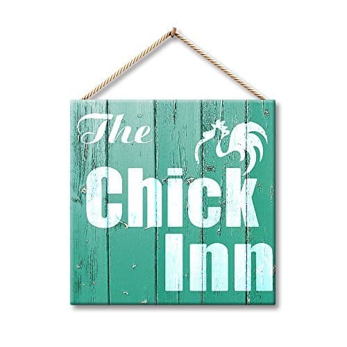 Hermosaa The Chick Inn Chicken Coop Decor Rustic 10 x 10 Inches Wood Plank Design Hanging Sign