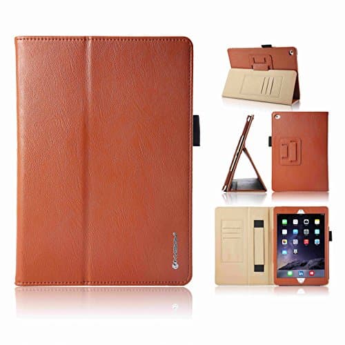 Invision® Classic iPad Air 2 Smart Case – Durable & Protective Tablet Cover Compatible with Touch ID & Auto Wake/Sleep Function - Superior Design Features - 3 x Business Card Slots - Built in Hand Strap - Magnetic Close and Stylus Pen Holder - 3 Year Product Warranty - Independently Recommended by "Which?" Magazine (Classic iPad Air 2 Case Brown/Tan - 2014 Version)