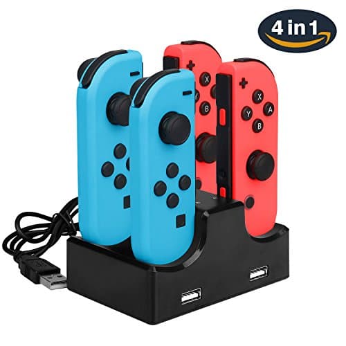 Neropoke Nintendo Switch Joy-Con Charging Dock 4 in 1 Charger Stand and Charging Holder with Individual LED Indicator USB Cable