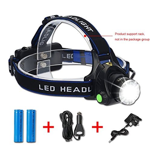 Unionup LED Headlamp Flashlight Kit, 2000-Lumen Super Bright Headlight with Zoomable Head, Red Safety Light,3 Modes, Waterproof Light for Camping, Biking, 2 Rechargeable 18650 Batteries Included