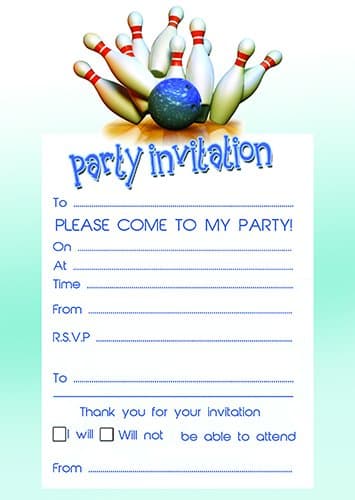 Bowling party invites pack of 20 with envelopes
