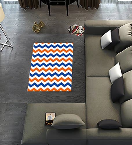 Custom Navy Deep Blue Orange Chevron,Area Rug Dining Room Home Bedroom Carpet Floor Mat 2'7" x 1'8"