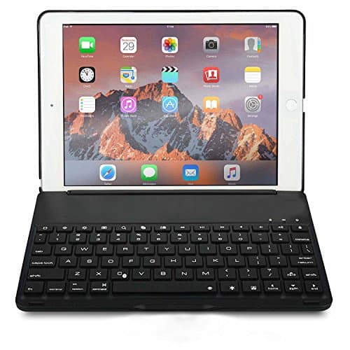iPad Pro 9.7 /Air 2 Keyboard Case, HSZCTech Wireless Bluetooth QWERTY Keyboard Aluminum Finish Hard Clamshell Carrying Case Cover with 7 Backlight Colors for Apple iPad Pro 9.7 inch( Black)