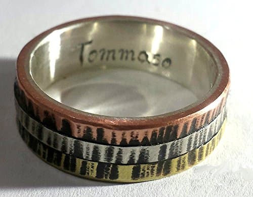 Silver engagement ring with three metal outside, cartier style with custom text