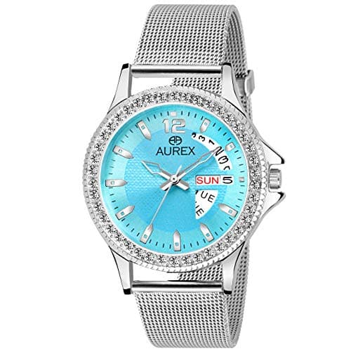 AUREXAnalogue Women's Watch (Sky Blue Dial Silver Colored Strap)