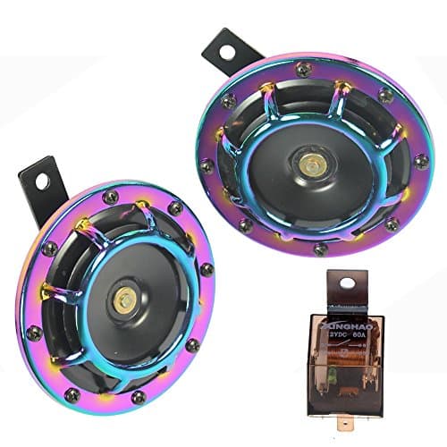 Car Horn Eletric 12V 135db Super Loud High Tone and Low Tone Metal Twin Horn Kit with Bracket for Cars Trucks SUVs RVs Vans Motorcycles Off road Boats (Neo Chrome)