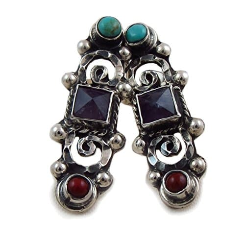 925 Sterling Silver and Gemstones Deco Drop Earrings Gift Boxed