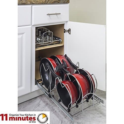 Box of 2 (Two) - Pullout Cookware Pots and Pans Organizer + Pots and Pans Pullout Lid Organizer by Cabinet Organizers