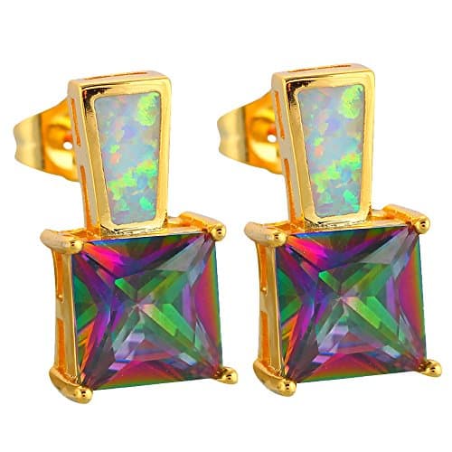 Multicolor Zircon White Fire Opal Gold Tone Stud Earrings for Women OE630