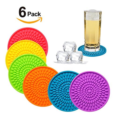 Silicone Drink Coasters Set-Deep Tray,Large 4.3 inches Size Protect Table Desk From Drinks, Beverage,Water or Alcohol Like Whiskey, Beer, Wine,Tropical Cocktails by Kindga … (Rainbow-oval)