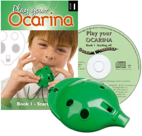 Plastic OCARINA Set, Green 4-hole, with BOOK 1 and CD