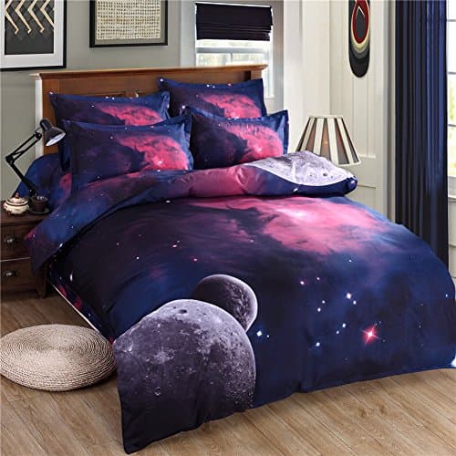 Zhiyuan 3D Solar System Theme Duvet Cover Flat Sheet Pillowcase Set Queen Size