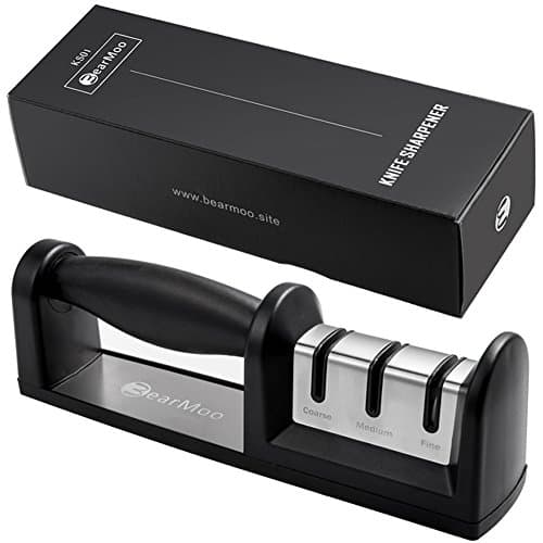 Kitchen Knife Sharpener, BearMoo Premium 3 Stage Manual Knife Sharpener For Repairing, Restoring & Polishing Blades – Professional Knife Sharpener Camp Ceramic