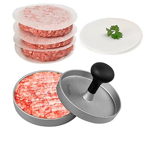 Yoofor Burger Press Hamburger Press Aluminum with Comfort Handle , Non-stick Hamburger Press Set Based Marker Ideal for BBQ with 30 pcs non-stick paper