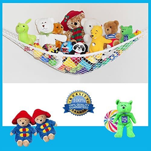 Toy Hammock - Deluxe Large Size Indoors Hammock - Creative Hanging Storage for Teddy Bears - Balls - Toys - Linen Storage & Gear - White.