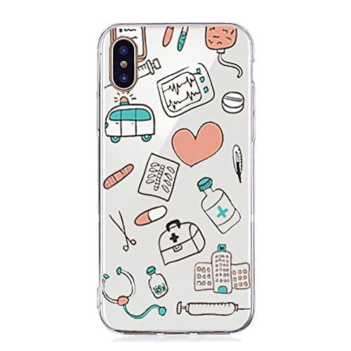 SecondDromi cute painted heart and ambulance pattern Silicone case for iPhone X,Pink