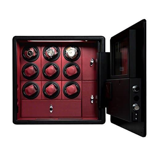 New Safety box for 9 automatic watch winder with drawer JEWELRY strongbox case LCD TOUCH SCREEN (Black W Red)