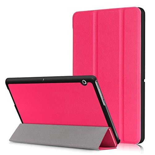 Huawei MediaPad T3 10 9.6 inch Case - DHZ Multi-Viewing Ultra Lightweight Smart Cover Shell Slim Tri-fold Stand Folio Leather Case for HUAWEI T3 10 9.6 inch Tablet 2017 Release,Rose Red