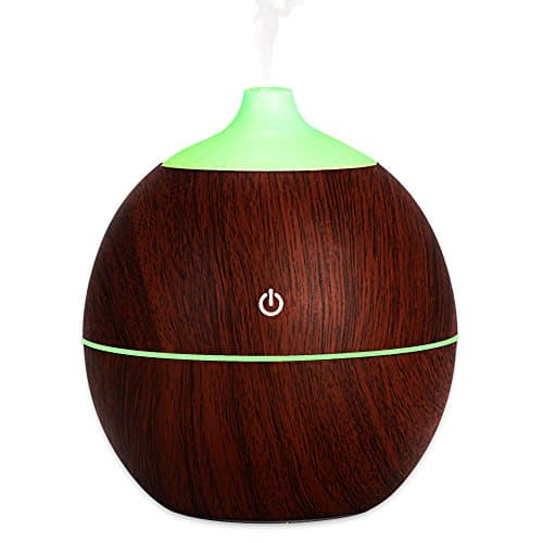 snaideal 130ml USB Mini Aroma Essential Oil Diffuser with One Key Smart Touch, Wood Grain Cool Air Mist Humidifier for Office Home Study Yoga Spa, 7 Gradient Color Lights (Spaceship Style-Brown)