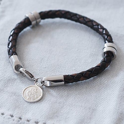 St Christopher Leather Wristband (Chocolate Brown)