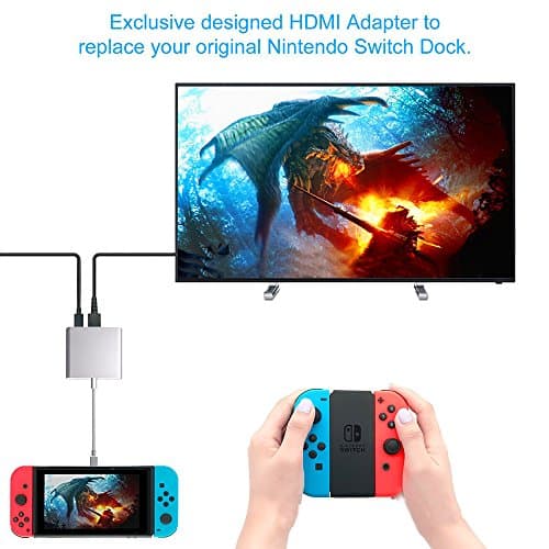 PHADEN Nintendo Switch Dock USB Type C to HDMI Adapter USB C Hub HDMI Converter Cable USB 3.0 & USB C PD (Power Delivery) for Macbook Pro 2017 2016, Samsung Galaxy S8 Plus, Google Pixel
