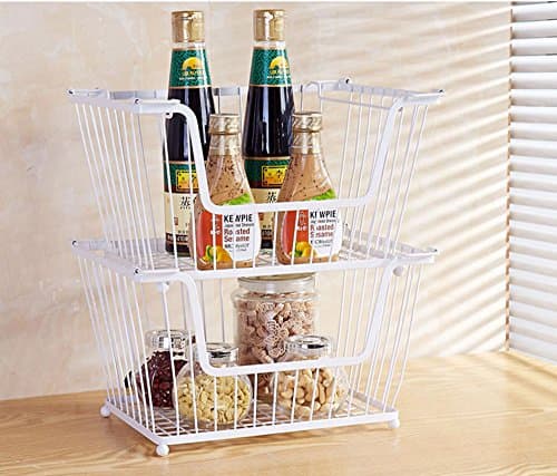 Household Stackable Wire Storage Organizer Bin Basket With Built-In Handles- Pack Of 3 -For For Kitchen Cabinets,Pantry,5Pcs