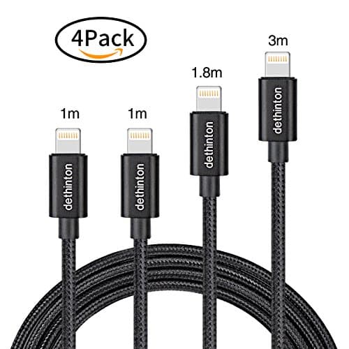 DETHINTON iPhone Charger Cable with Ultra Slim Connector(1m 1m 1.8m 3m) LIFETIME WARRANTY Nylon Braided iPhone Cable Lightning Cable for iPhone X/8/8 Plus/7/7 Plus/6/6 Plus/5S (4 Pack)