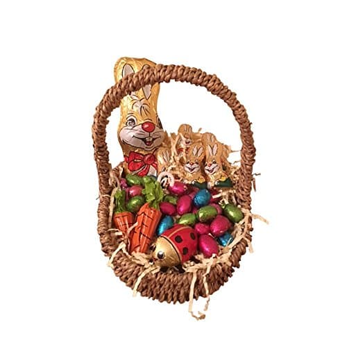 Easter Egg Hunt in a Seagrass Basket with Chocolate Bunny and Easter Eggs