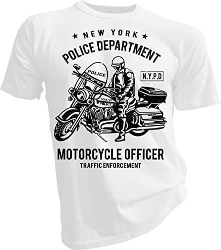 LAH Fabrics N Y P D Motorcycle Officer Fruit of The Loom White Unisex T-Shirt (XXXXX-Large)