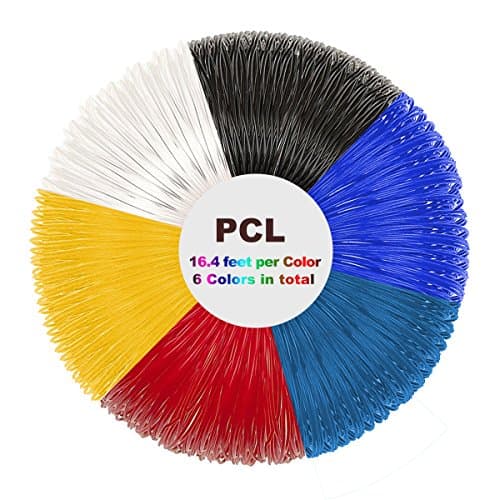 6 Piece PCL 3D Printer Pen Filament Refills for 3D Printing Pen Multicolor Pack 1.75mm PCL - 98.4 Linear Feet with Total of 6 Different Colors in 16.4 Foot Lengths(For Low Temperature Pens Only)