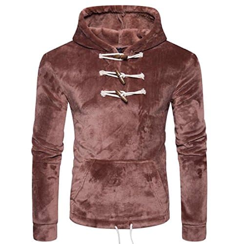 Doufine Mens Pure color Blazer Autumn Pullover Buckle Pockets Sweatshirt - Brown -