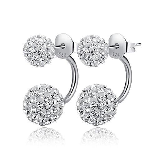 925 Sterling Silver Earrings Studs Set with Clear Blue Cubic Zirconia Various Styles,Sold as Pair (Clear Bar)
