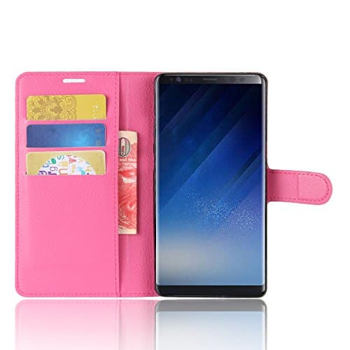 Rockwey® Samsung Galaxy Note8 mobile phone sets,TPU+PU leather cover flip cover card wallet Anti-scratch,anti-skid(Rose red)