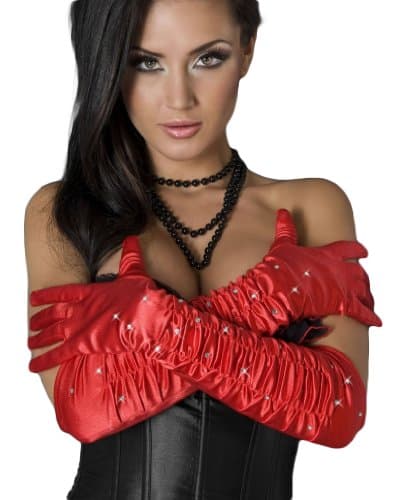 Red Sparkling Elbow Length Satin Gloves