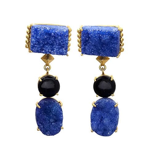 Enhara Jewels Multi Color Agate Druzy Earrings, Statement Long Dangle Earrings, Handmade Earrings