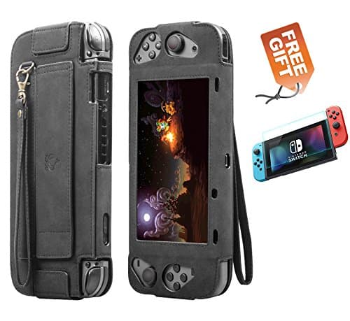 Nintendo Switch Portable Case, Protective leather Cover Travel Carry Storage Bag Case Pouch Accessory Set with Game Cartridge for Nintendo Switch Console & Accessories (Portable, Black)