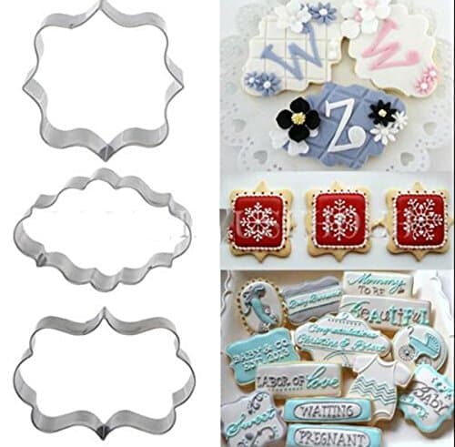 3pcs Plaque Cutter Cookies Frame Cake Oval Square Rectangle Fancy Stainless Mold