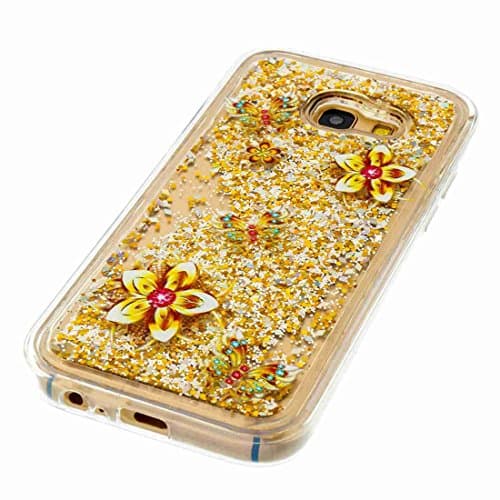 Galaxy A5 2017 Case,Beddouuk Clear Transparent Glitter Flowing Liquid Watter Case Cover with Shinny Floating Stars,3D Creative Luxury Design Bling Crystal Soft TPU Bumper Rubber Protection Cell Phone Case Cover for Samsung Galaxy A5 2017-Pattern#3
