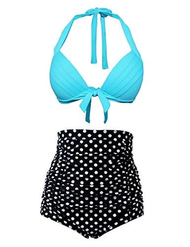 Angcoco Womens Flora Polka Dot Vintage High Waisted Push Up Bikini Set Swimsuit