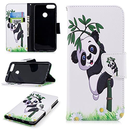 HongHushop Wallet Case for Huawei P Smart PU Leather Flip Case Folio Cover Cute Panda Pattern PU Cover Magnetic Bookstyle Built-in Stand Card Slots Wallet Case Full Protection Soft Silicone Inner Case for Huawei P Smart / Huawei Enjoy 7S