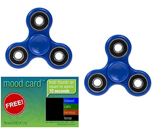 Fidget Spinners - Blue Fiddle Toys | 2 x Blue Finger Spinners | Fiddle Kit by StressCHECK | includes FREE Mood Card | Spinner Fidget Toy Sensory Toys | Stress Relief Toys & ADHD Toys for Autism, SEN & PTSD