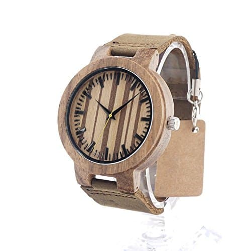 Custom Personalized Engraved Hand Made Men' Watches with Genuine Leather Band Wooden Gift