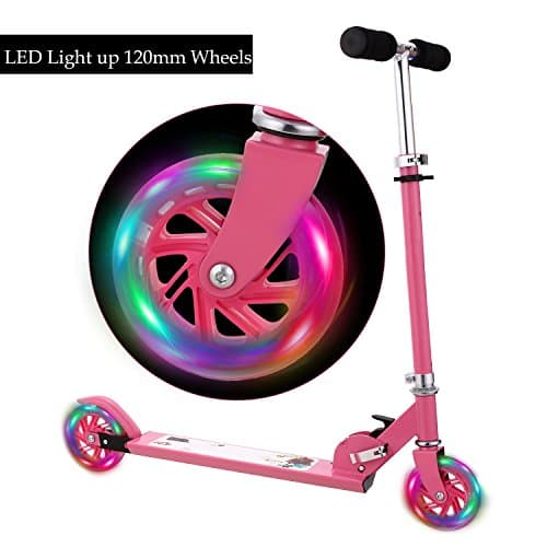AMDirect B1 Scooter for kids with LED Light up Wheels, Adjustable Height Kick Scooters for boys and girls|Foot Rear Break|5.29 lb Lightweight Folding Push Scooter for Kids from 3-10 years old